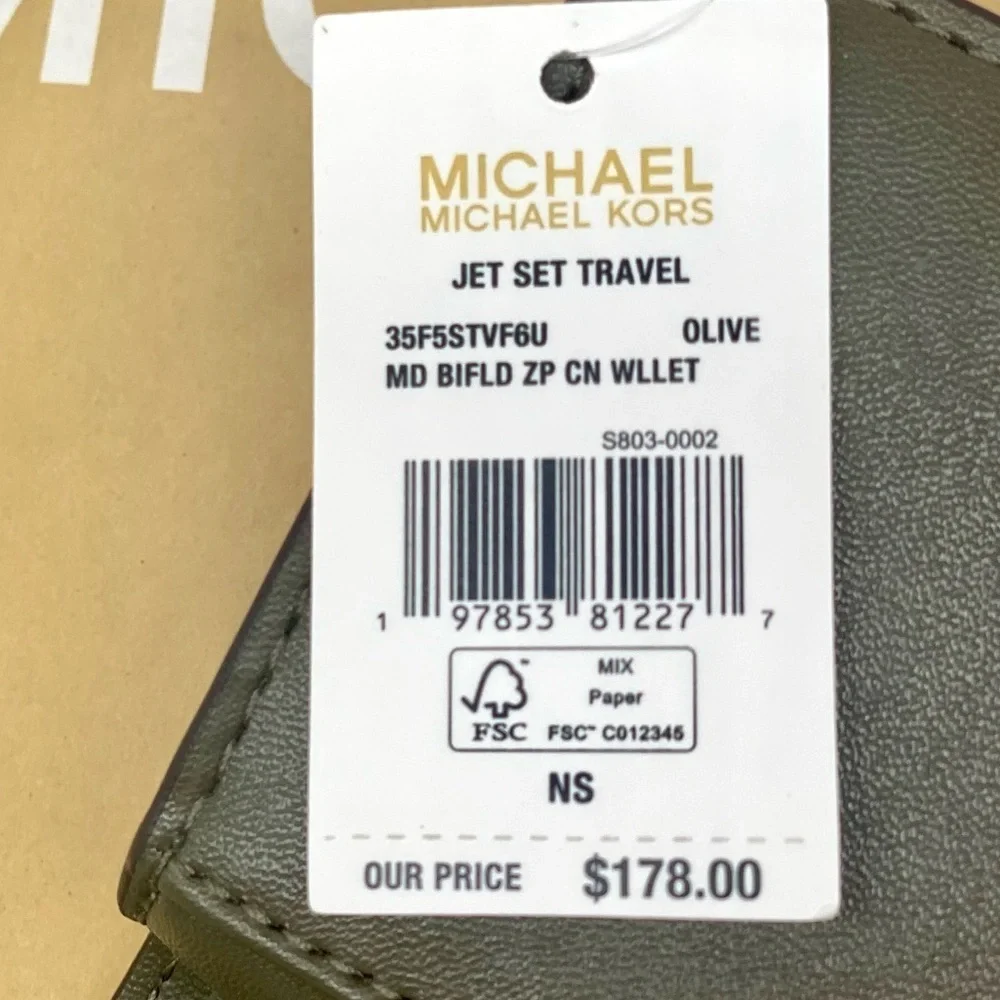 Michael Kors Multicolor Patterned Bifold Medium Wallet Olive